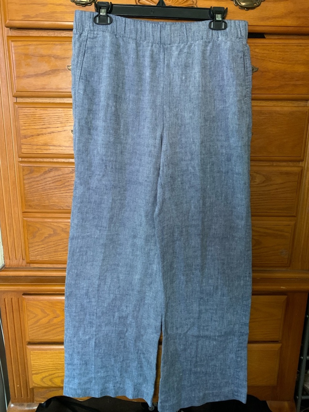 linen blend blue Chambray pull on wideleg mid-rise pull on pant lands’ End 10 - Picture 2 of 11